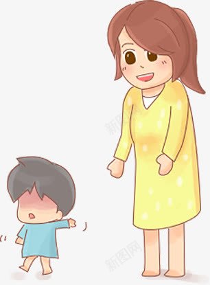 小孩学走路png免抠素材_新图网 https://ixintu.com 卡通人物 妈妈 妈妈教小孩走路 小孩学走路 小时候