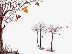 手绘秋秋天树木高清图片