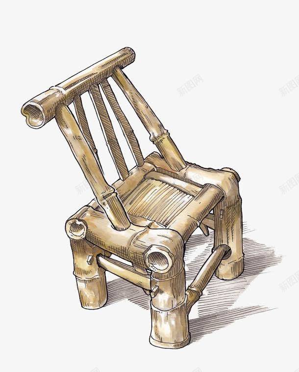 手绘竹椅png免抠素材_新图网 https://ixintu.com 家具 怀旧 户外桌椅 手绘 椅子