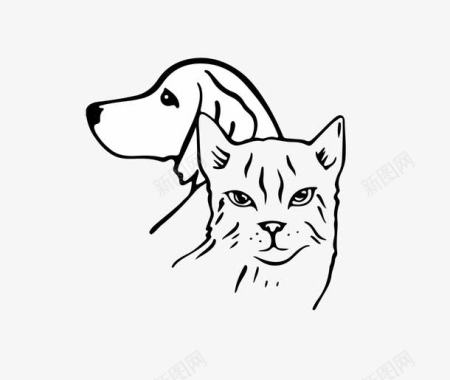 线稿小猫和小狗图标图标