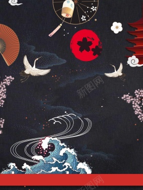 樱花灯笼黑色日式风日本自由行旅游宣传背景