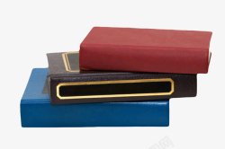 一堆古旧书籍红黑蓝色加厚堆起来的书实物高清图片