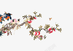 鸟语花香水墨国画桃树高清图片