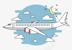 飞行货机夜空中飞行的卡通白色飞机高清图片