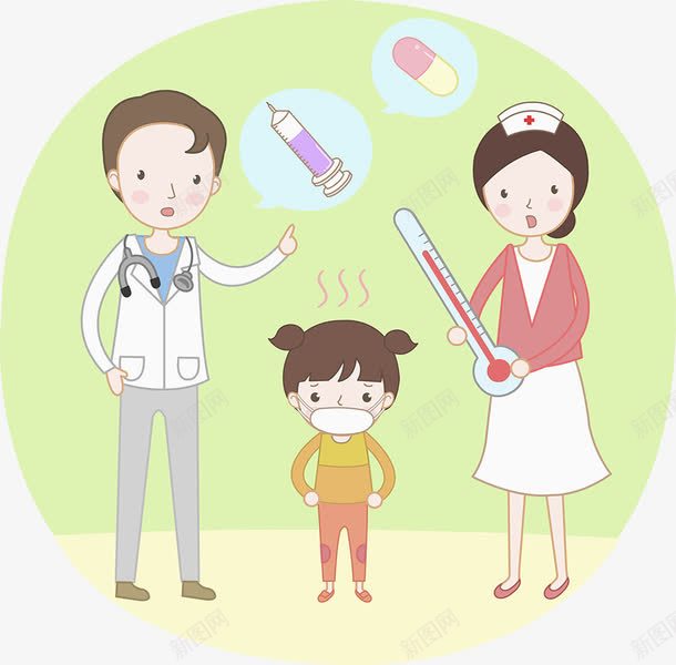 卡通插图宝宝发烧看医png免抠素材_新图网 https://ixintu.com 儿童 卡通插图 卡通生病儿童 发烧看医生 宝宝发烧 生病