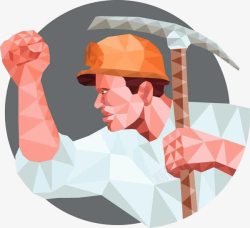 矿工安全帽和工具插画矿工拿着斧头抽象折纸高清图片