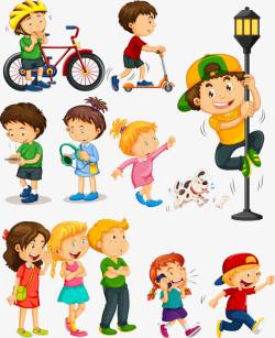 骑自行车小孩手绘小朋友高清图片