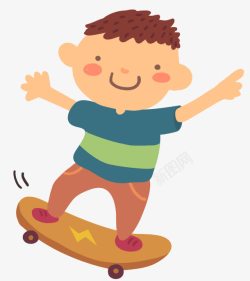 滑冰男孩卡通手绘玩滑板的男孩高清图片