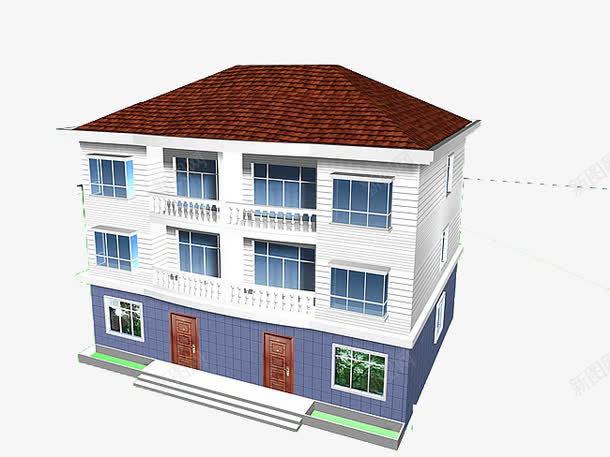 房屋模型png免抠素材_新图网 https://ixintu.com 3D模型 三层小楼 中国式建筑 房子