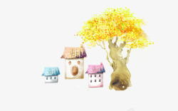 金灿灿的树叶房子高清图片