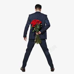男生背影拿花的男人高清图片