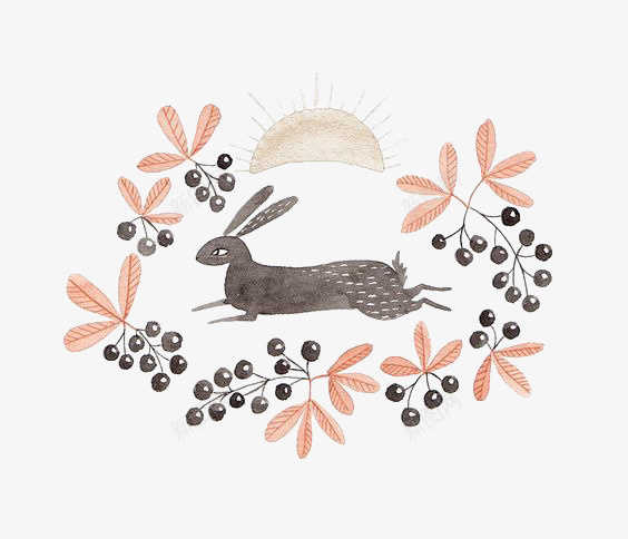卡通兔子png免抠素材_新图网 https://ixintu.com 兔子 卡通 手绘 插画 植物 灰兔 粉色