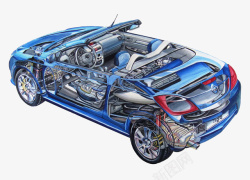 轿车模型蓝色汽车构造模型高清图片