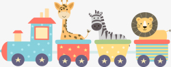 长颈鹿拉着动物的卡通火车高清图片