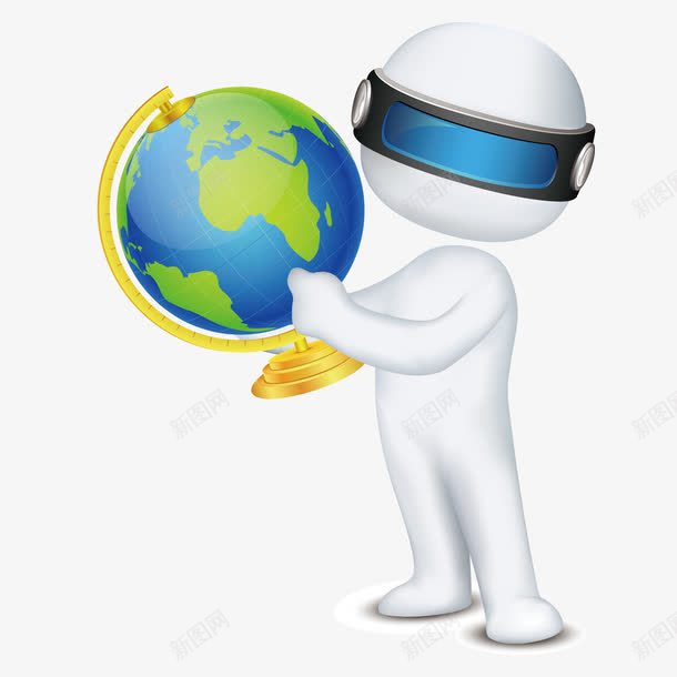 3D小人保卫地球模板png免抠素材_新图网 https://ixintu.com 地球仪 奔跑人物 矢量人物 蓝色地球