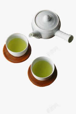 白陶日本茶壶和茶杯高清图片