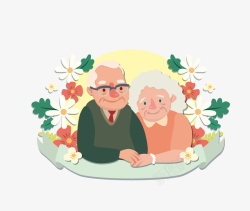 老年情侣重阳节主题手绘卡通老人老年夫妻高清图片