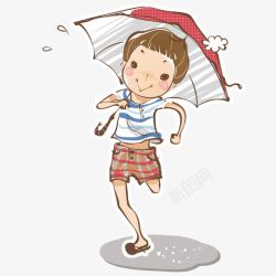雨中奔跑的男孩矢量图素材