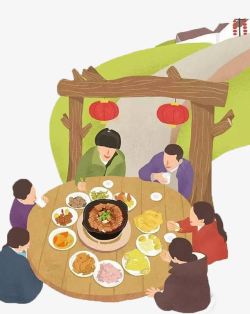 中国民俗农村一家围着吃团圆饭高清图片