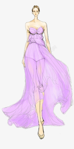 紫色网纱裙模特素材