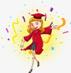红色学士帽卡通手绘祝贺毕业卡片高清图片