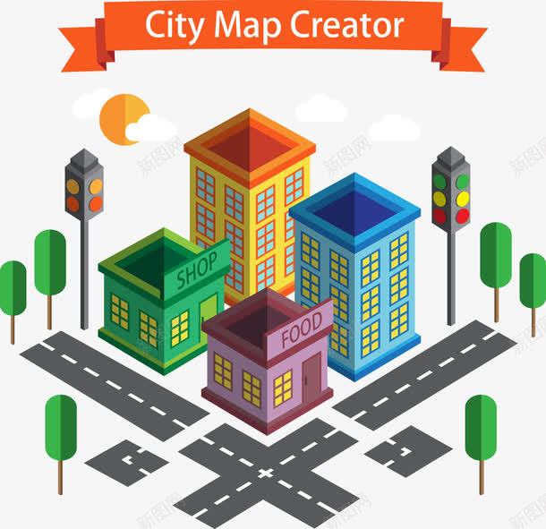 在等距视图中创建一个城市png免抠素材_新图网 https://ixintu.com 城市 等距视图