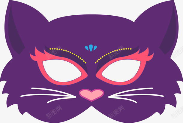 紫色小猫咪面具图png免抠素材_新图网 https://ixintu.com 卖萌小猫 卡通面具 彩色 彩色面具 羽毛 羽毛面具 脸 面具