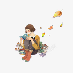 落叶飘飘落叶下看书的女孩高清图片