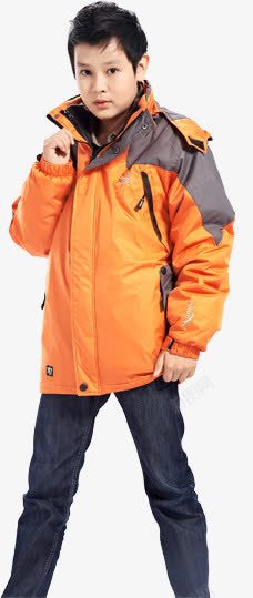 橙色儿童冲锋衣男童童装素材