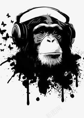卡通猩猩png免抠素材_新图网 https://ixintu.com 动物 大猩猩 头戴式耳机 猩猩头像 耳机 黑猩猩
