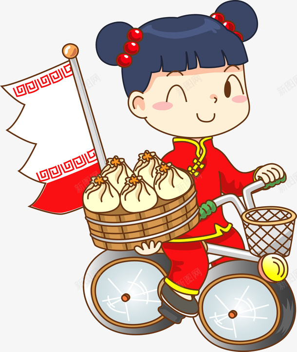中国风特色的送餐员png免抠素材_新图网 https://ixintu.com 中国红 包子 卡通 小女孩 漂亮的 红色的 送餐员