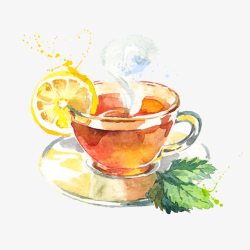 西柚草莓柠檬茶手绘清新柠檬茶元素高清图片