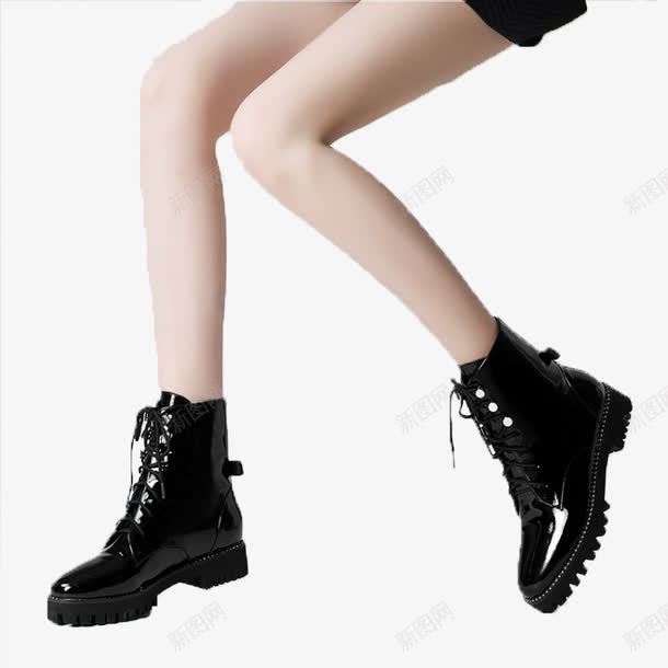 一双女士平底马丁靴png免抠素材_新图网 https://ixintu.com 产品实物 女鞋 皮鞋 系带 黑色