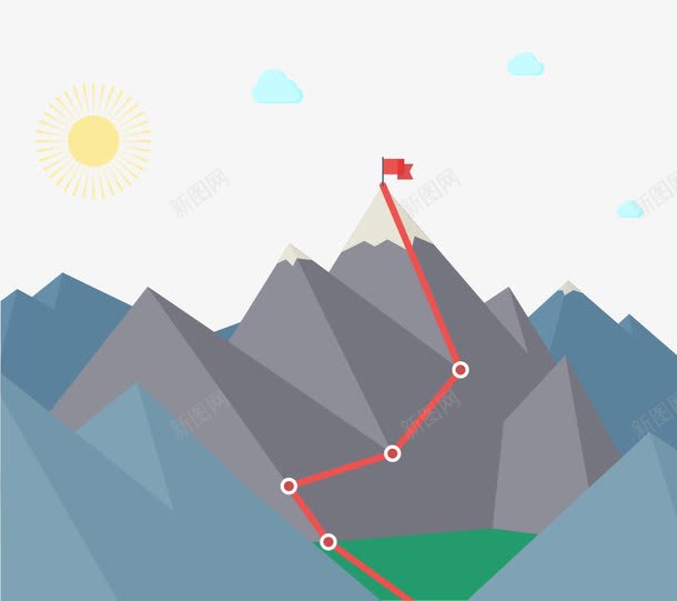 登山路线图矢量图eps免抠素材_新图网 https://ixintu.com 山峰 扁平化 登山路线图 矢量素材 矢量图