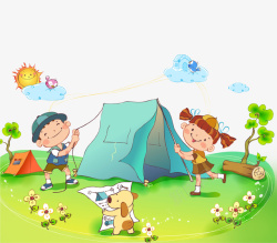 卡通手绘儿童户外野营插画素材