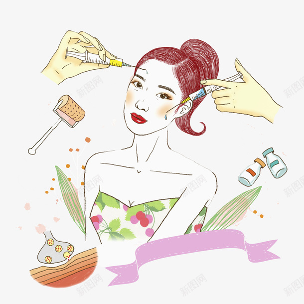 韩式女士整形整容png免抠素材_新图网 https://ixintu.com 化妆 卡通人物 女士美容 女孩 女性 微整形 手绘平面 美妆 美容