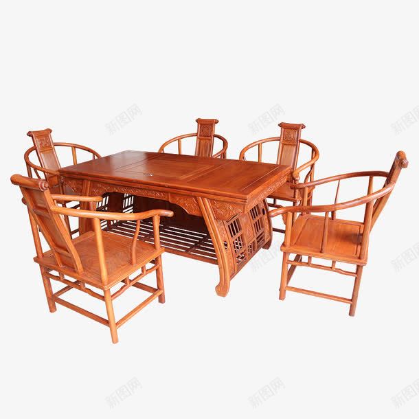 实木茶桌一套png免抠素材_新图网 https://ixintu.com 实木座椅 实物 椅子 竹节椅 茶桌