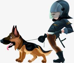 恶搞风手绘遛狗的警察高清图片