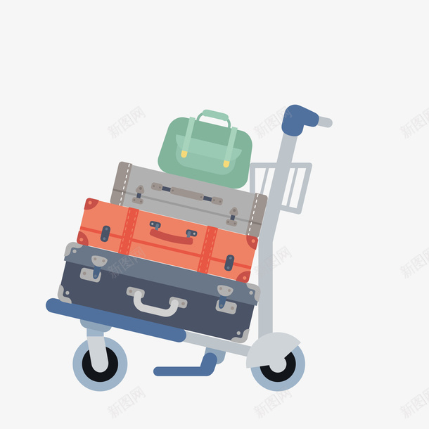行李推车和行李箱png免抠素材_新图网 https://ixintu.com 卡通 手绘图 机场 简图 行李推车 行李箱 轮子