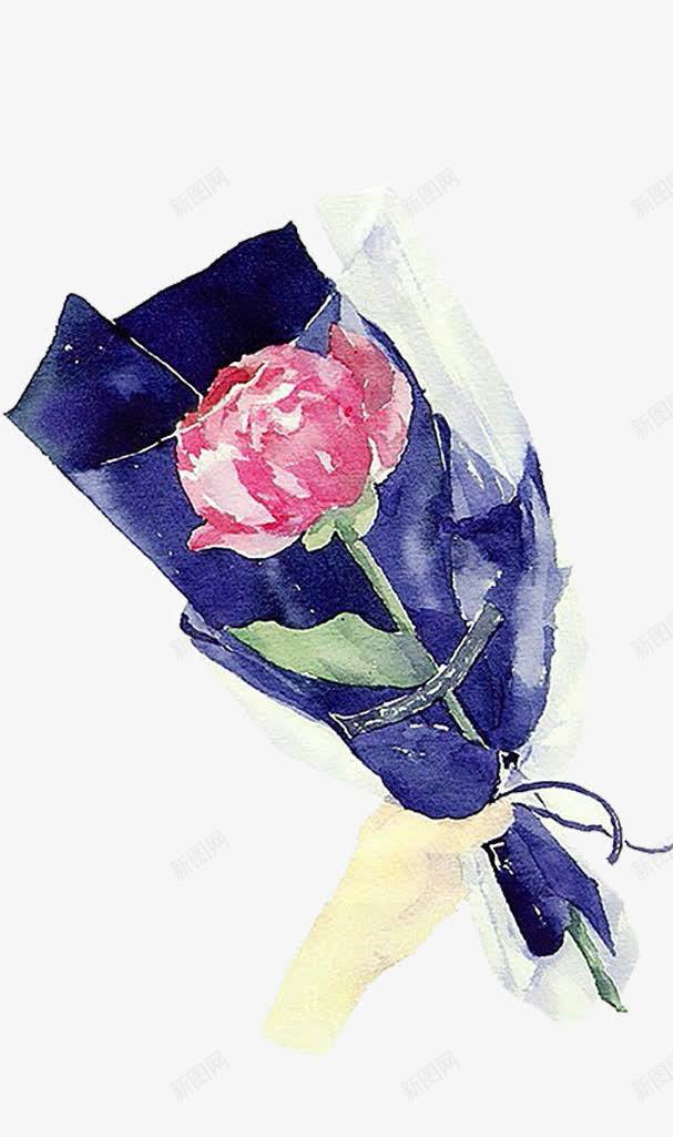 一朵玫瑰png免抠素材_新图网 https://ixintu.com 手绘 清新文艺范 玫瑰花 粉色 花朵 蓝色包装