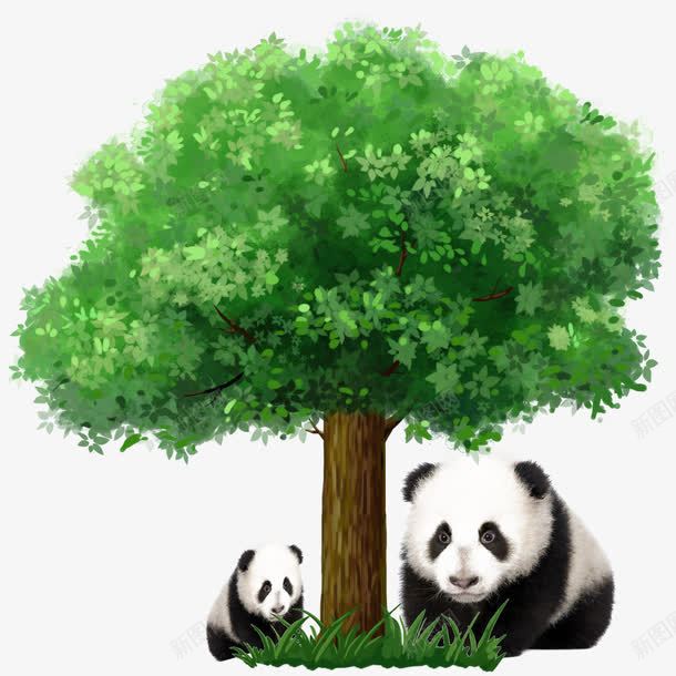 树下的熊猫png免抠素材_新图网 https://ixintu.com 卡通树 大树 大熊猫 手绘树 树