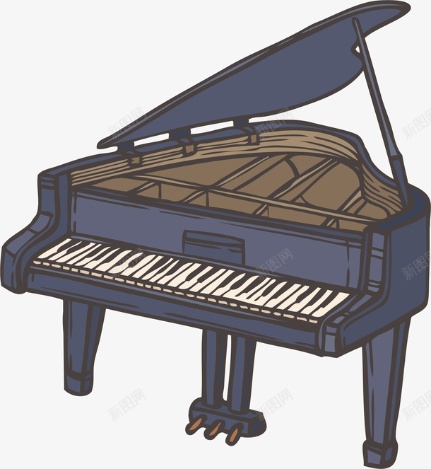 手绘卡通钢琴电子琴png免抠素材_新图网 https://ixintu.com 乐器 弹琴 深蓝色钢琴 电子琴 艺术 钢琴 音乐