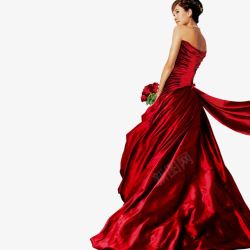 美女玫瑰花红色礼服新娘子高清图片