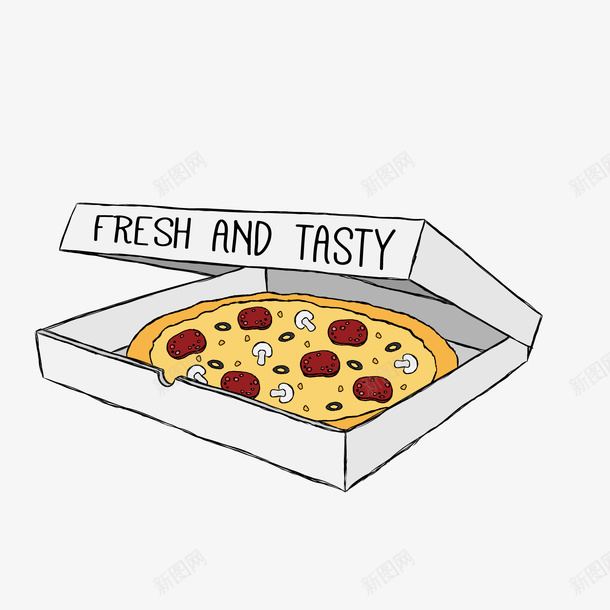 手绘美味盒装披萨矢量图ai免抠素材_新图网 https://ixintu.com 外卖 手绘 披萨 盒子设计 食物设计 矢量图