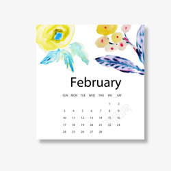 黄蓝色2019年2月花朵日历矢量图素材