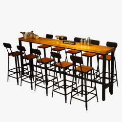 黑色靠墙吧台桌椅美式酒吧高脚桌椅高清图片
