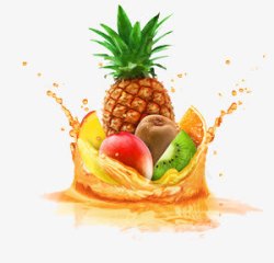 黄色菠萝水果与果汁高清图片