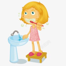 女孩刷牙在刷牙矢量图高清图片