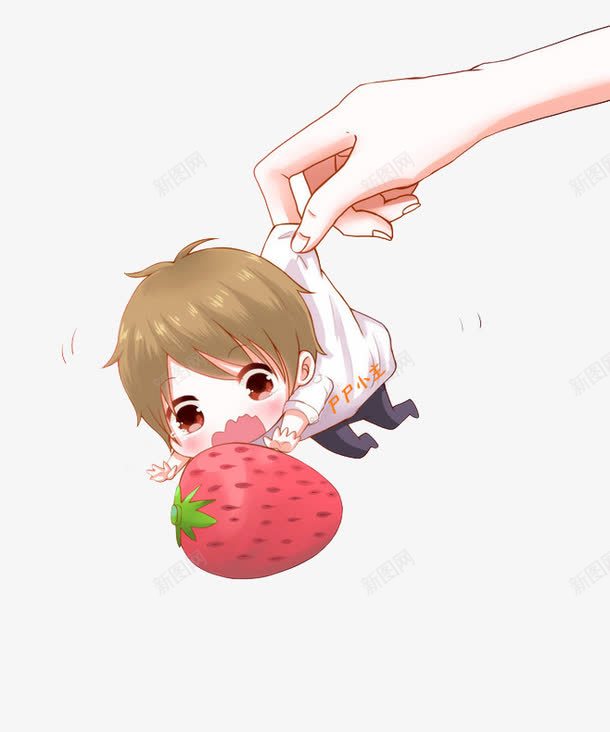 Q版小男孩与草莓png免抠素材_新图网 https://ixintu.com 卡通 可爱 正太 草莓 萌 食物