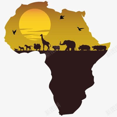 非洲地图png免抠素材_新图网 https://ixintu.com 创意 夕阳 大象 犀牛 长颈鹿 非洲动物